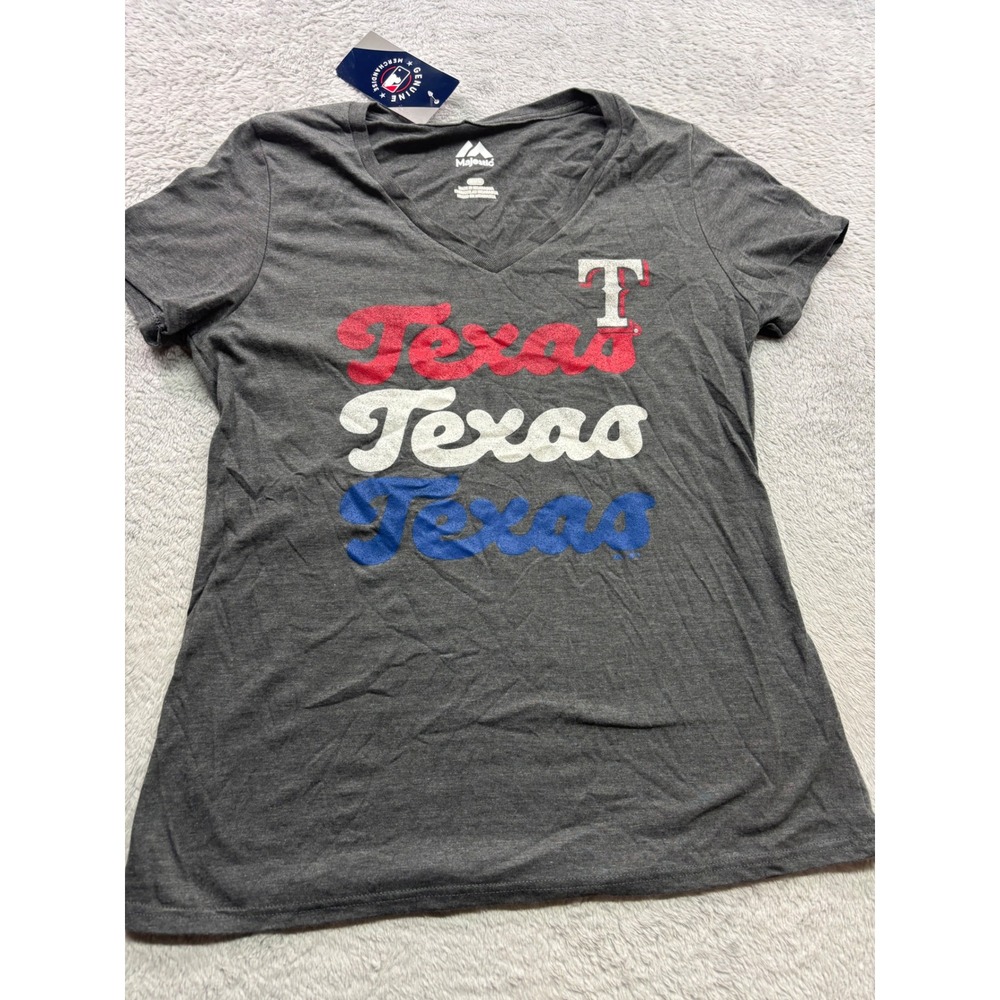 Majestic Texas Rangers MLB Womens V-Neck T-Shirt Charcoal Grey Medium NWT